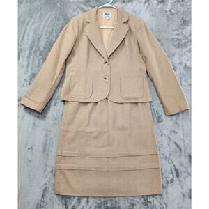 Vintage 60s Lanz Original Wool Blazer Skirt Suit Set Size M Tan Beige Office